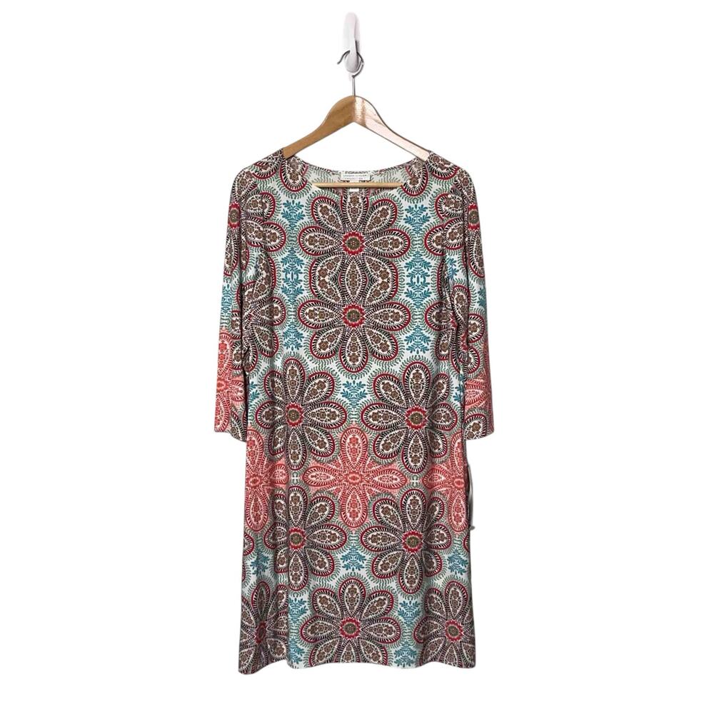 London Style Collection Floral Sheath Dress 12 Aqua Multi Office Work Feminine